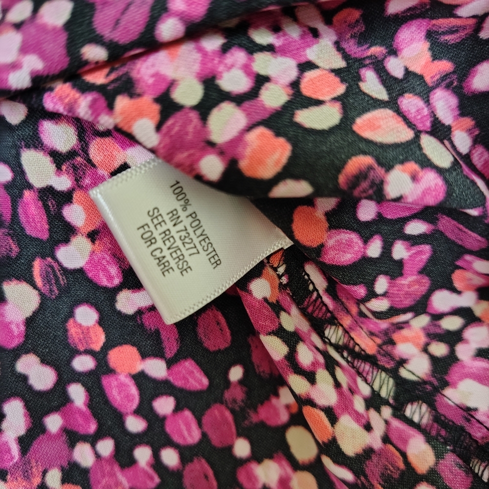 Dana Buchman Black Pink Polka Dot Button Front Career Blouse Women's Sz M Oversz - Picture 3 of 14
